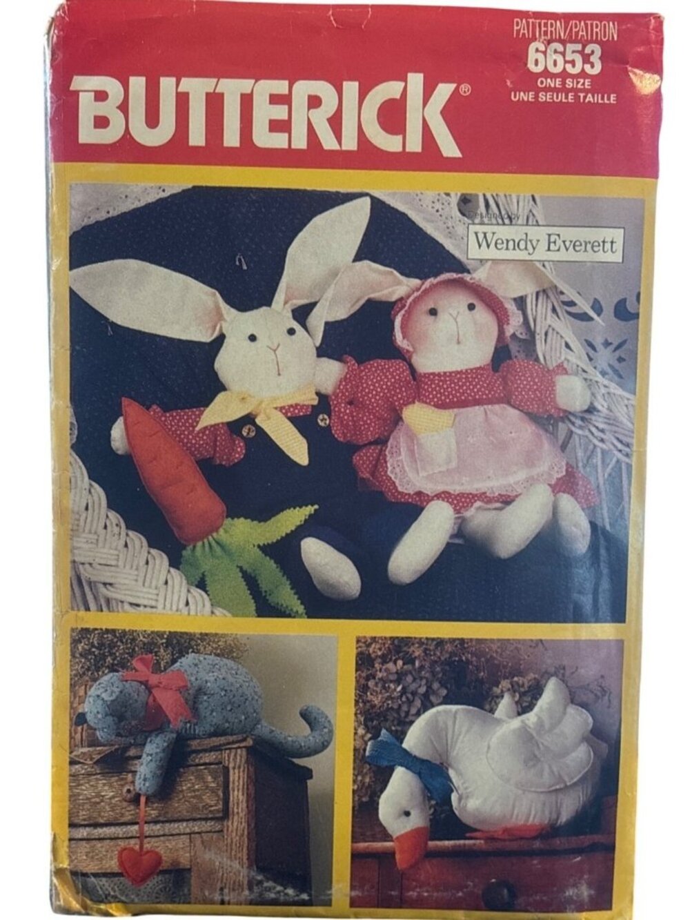 Vintage Sewing Pattern Butterick 6653 Country Animals Bunny Duck Cat 1988